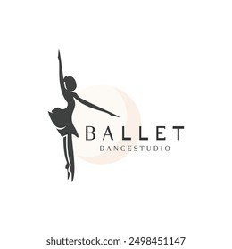 Ballet Dance studio logo design. Silhouette of a girl Dancing class abstract figure illustration