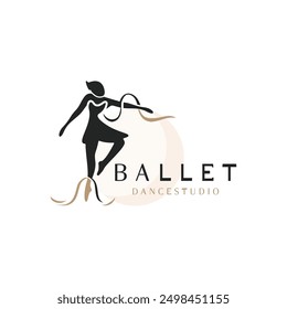 Ballet Dance studio logo design. Silhouette of a girl Dancing class abstract figure illustration