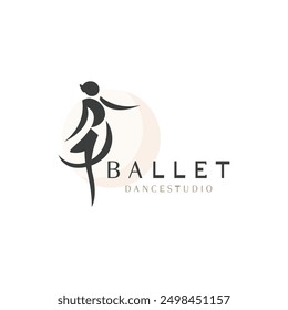 Ballet Dance studio logo design. Silhouette of a girl Dancing class abstract figure illustration