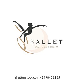 Ballet Dance studio logo design. Silhouette of a girl Dancing class abstract figure illustration