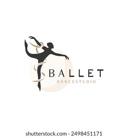 Ballet Dance studio logo design. Silhouette of a girl Dancing class abstract figure illustration