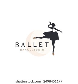 Ballet Dance studio logo design. Silhouette of a girl Dancing class abstract figure illustration