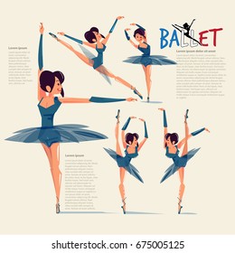Ballet dance in various action with typographic for header - vector illustration