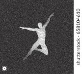 Ballet dancer. 3D model of man. Black and white grainy dotwork design. Stippled vector illustration.
