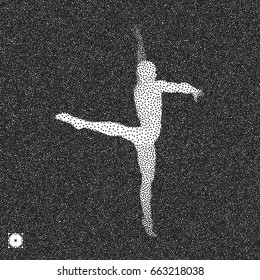 Ballet dancer. 3D model of man. Black and white grainy dotwork design. Stippled vector illustration.