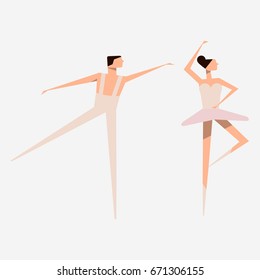 Ballet dancer and Ballerina. Ballet dance. Slender figures. Vector illustration. White background.