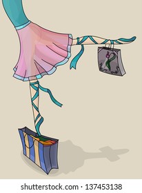 Ballet Dancer Ballerina with multicolor Shopping Bags