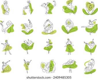 Ballet Dancer ballerina Print one line mininal vector illustration set