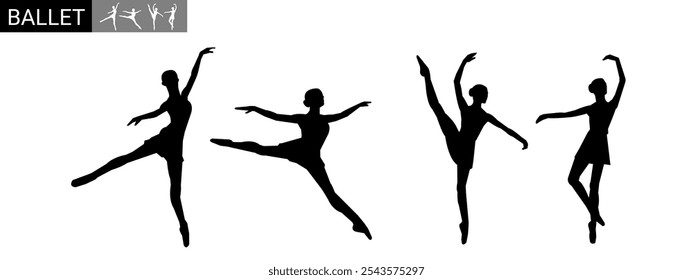 Ballet dancer. Ballerina silhouette on white background.