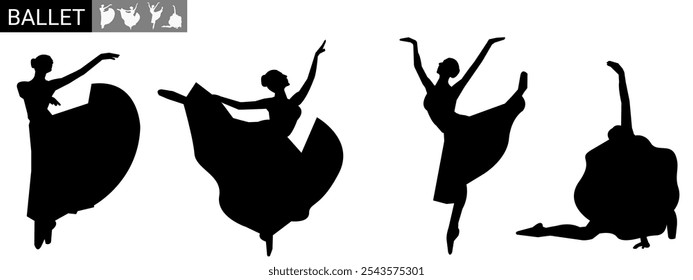 Ballet dancer. Ballerina silhouette on white background.