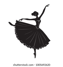 Ballet Dancer ballerina. Vector Illustration Isolated on white background.Black silhouette of a woman with a caught leg.
