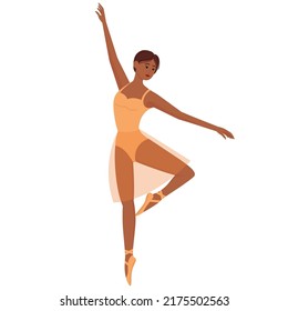 Ballet dancer. Beautiful graceful dancing ballerina with dark skin tone, vector illustration
