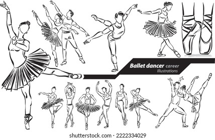 bailarina de ballet profesión trabajo diseño de doodle dibujo ilustración vectorial