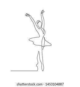 Ballet dancer in continuous line art drawing style. Ballerina black line sketch on white background. Vector illustration