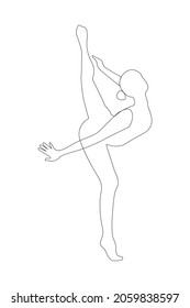 Bailarina de ballet en estilo de dibujo de línea continua. Esbozo de la línea negra de Ballerina sobre fondo blanco. Ilustración vectorial. Bonito Dibujo De Contorno Mínimo De Silhouette Corporal De Mujer. Figura femenina bailarina