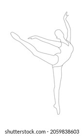 Ballet dancer in continuous line art drawing style. Ballerina black line sketch on white background. Vector illustration. Beautiful Woman Body Silhouette Minimal Outline Drawing. Dancing Female Figure