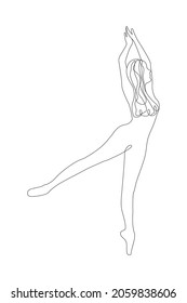 Balletttänzer im Stilstil der fortlaufenden Kunstzeichnung. Ballerina schwarze Linie Skizze auf weißem Hintergrund. Vektorgrafik. Schöne weibliche Körper Silhouette Minimale Rahmenzeichnung. Dancing Female Abbildung