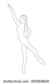 Balletttänzer im Stilstil der fortlaufenden Kunstzeichnung. Ballerina schwarze Linie Skizze auf weißem Hintergrund. Vektorgrafik. Schöne weibliche Körper Silhouette Minimale Rahmenzeichnung. Dancing Female Abbildung