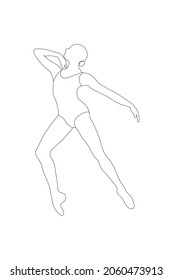 Bailarina de ballet en estilo de dibujo de línea continua. Esbozo de la línea negra de Ballerina sobre fondo blanco. Ilustración vectorial. Bonito Dibujo De Contorno Mínimo De Silhouette Corporal De Mujer. Figura femenina bailarina