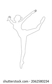 Bailarina de ballet en estilo de dibujo de línea continua. Esbozo de la línea negra de Ballerina sobre fondo blanco. Ilustración vectorial. Bonito Dibujo De Contorno Mínimo De Silhouette Corporal De Mujer. Figura femenina bailarina