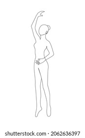 Balletttänzer im Stilstil der fortlaufenden Kunstzeichnung. Ballerina schwarze Linie Skizze auf weißem Hintergrund. Vektorgrafik. Schöne weibliche Körper Silhouette Minimale Rahmenzeichnung. Dancing Female Abbildung