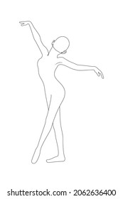 Bailarina de ballet en estilo de dibujo de línea continua. Esbozo de la línea negra de Ballerina sobre fondo blanco. Ilustración vectorial. Bonito Dibujo De Contorno Mínimo De Silhouette Corporal De Mujer. Figura femenina bailarina