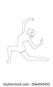 Ballet dancer in continuous line art drawing style. Ballerina black line sketch on white background. Vector illustration. Beautiful Woman Body Silhouette Minimal Outline Drawing. Dancing Female Figure