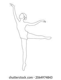 Ballet dancer in continuous line art drawing style. Ballerina black line sketch on white background. Vector illustration. Beautiful Woman Body Silhouette Minimal Outline Drawing. Dancing Female Figure