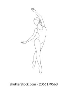 Ballet dancer in continuous line art drawing style. Ballerina black line sketch on white background. Vector illustration. Beautiful Woman Body Silhouette Minimal Outline Drawing. Dancing Female Figure
