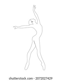 Balletttänzer im Stilstil der fortlaufenden Kunstzeichnung. Gymnast, schwarze Skizze auf weißem Hintergrund. Vektorgrafik. 