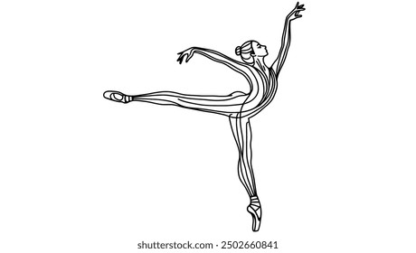 Ballet dancer in continuous line art drawing style