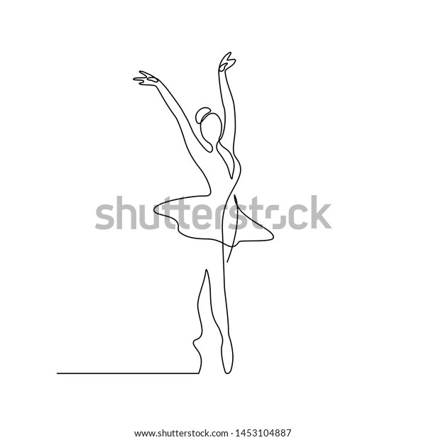 Ballet Dancer In Continuous Line Art Drawing Style Ballerina Black Line Sketch On White 