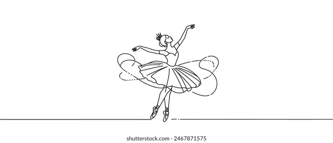 Ballet dancer in continuous line drawing style. Vector illustration