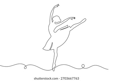 Ballet dancer continuous one line drawing in minimalist style as elegant outline vector illustration