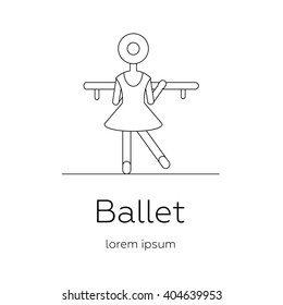 A ballet dancer doing barre exercises at a portable barre - logo made in trendy line stile vector. Ballet series. Cute ballerina.