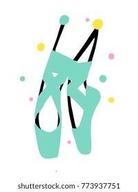 Ballet Dancer feet in pointe shoes hand drawn illustration. Drawing for wall decoration, poster, logotype, t-shirt design. Vector stock image - female in tutu posing in performance position.