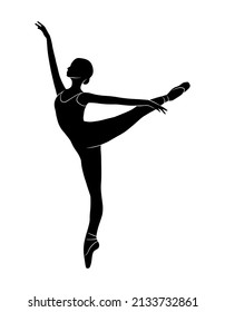 Bailarina de ballet con forma de cuerpo completo, sombra aislada vectorial, simple decoración de icono de silueta negra. Diseño del logo de la seña Tutu, posición deportiva gráfica, ajuste de balerina, bonito dibujo elegante de una mujer.