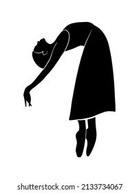Ballet dancer full body shape, vector isolated shadow, simple black silhouette icon decoration. Tutu sign logo design, graphic sportive position, ballerina fit, beautiful elegant lady woman drawing