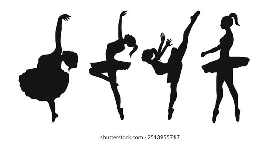 Ballet dancer full body silhouette Dance postures, splitting legs and standing on tiptoes, body flexibility