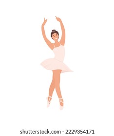 Ballet dancer girl. Cartoon Girl, Woman Classic Choreography dancer, pink tutu and Pointe shoes. Ballerina Dancing Ballet isolated on white