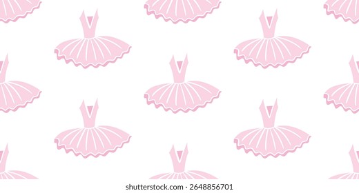 Ballet Dancer Girl Dress Hand Drawn Seamless Pattern. Cute Ballerina Accessories Girlish Background. Vintage Wallpaper, Fabric Design Vector Illustration