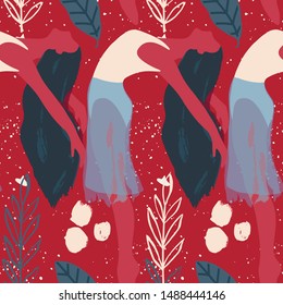 Ballet dancer girl training seamless pattern. Abstract vector illustration. Flat and Hand drawn brush ink textured art.