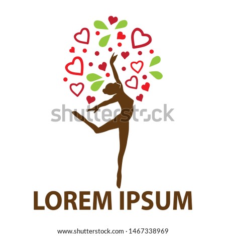 ballet dancer with hearts and leaves, vector logo template