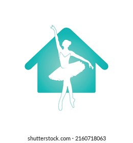 Ballet Dancer And Home Vector Logo Design. Logo Design For Ballet School And Dance Studio.