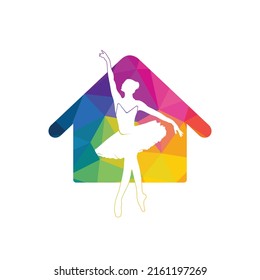 Ballet Dancer And Home Vector Logo Design. Logo Design For Ballet School And Dance Studio.