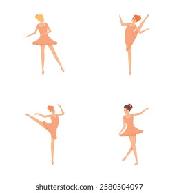 Ballet dancer icons set cartoon vector. Ballerina dancer in beautiful pose. Ballet, art