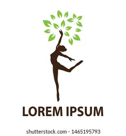 ballet dancer and leaves, vector logo template