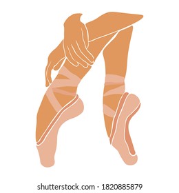 Ballet dancer legs in pointe shoe. Vector illustration. Ballet shoes isolated.