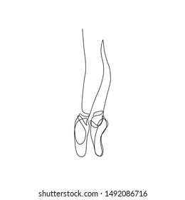 Ballet dancer legs wearing pointe shoes. Black line sketch on white background. Vector illustration