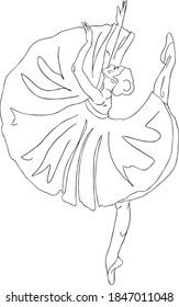 Ballet dancer in line art drawing style. Ballerina black line sketch. Vector illustration